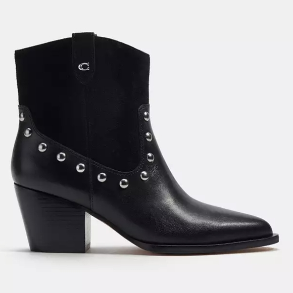 Coach Pauline Black Leather & Suede Studded Ankle Boots sz 7.5 - Picture 6 of 10